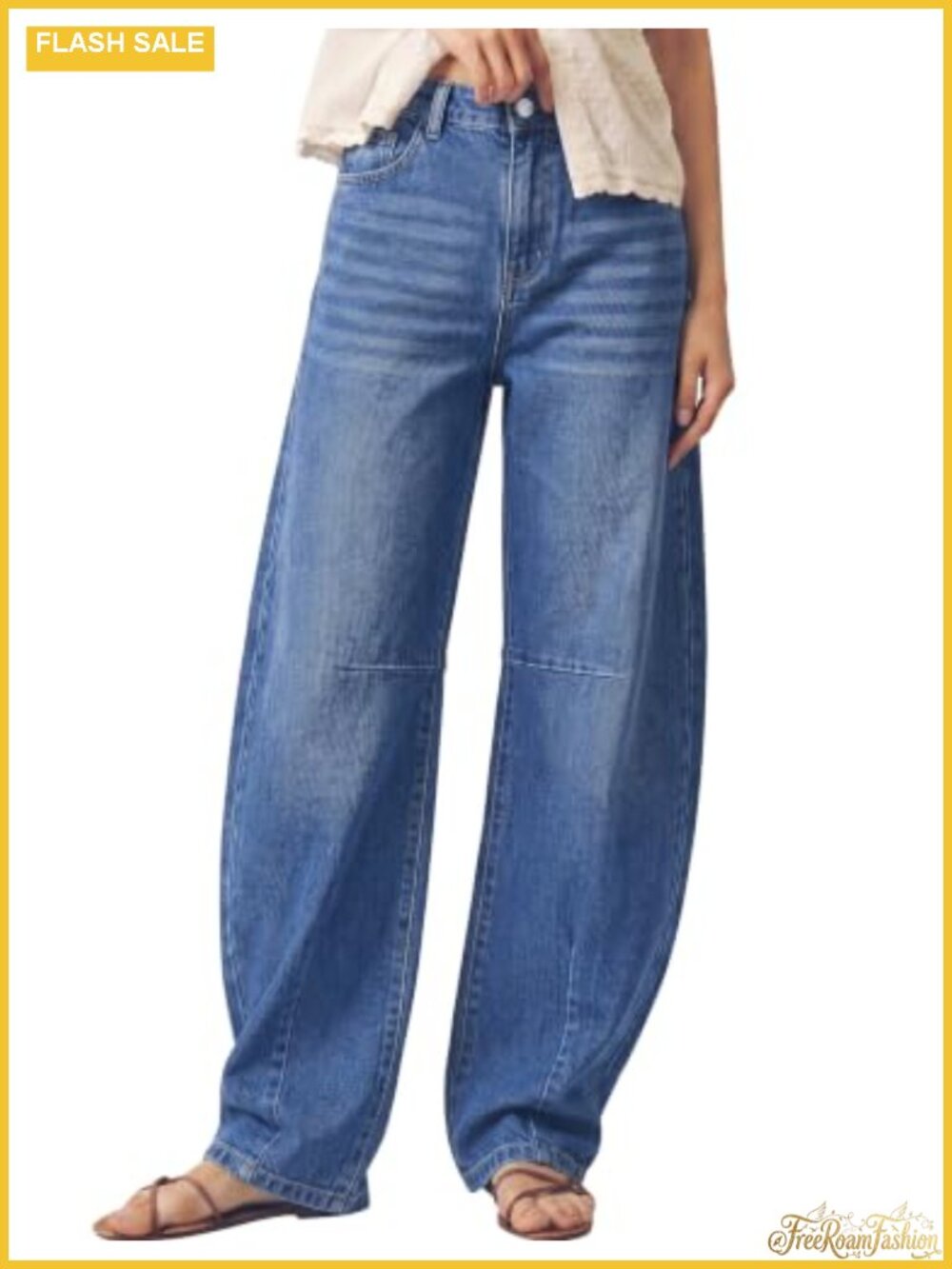 High Rise Barrel Jeans for Women Stretchy Western Baggy Denim Pants 5-Pocket